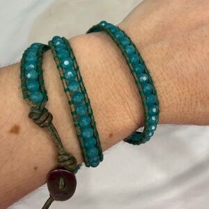 Chan Luu Teal Beaded Wrap Bracelet